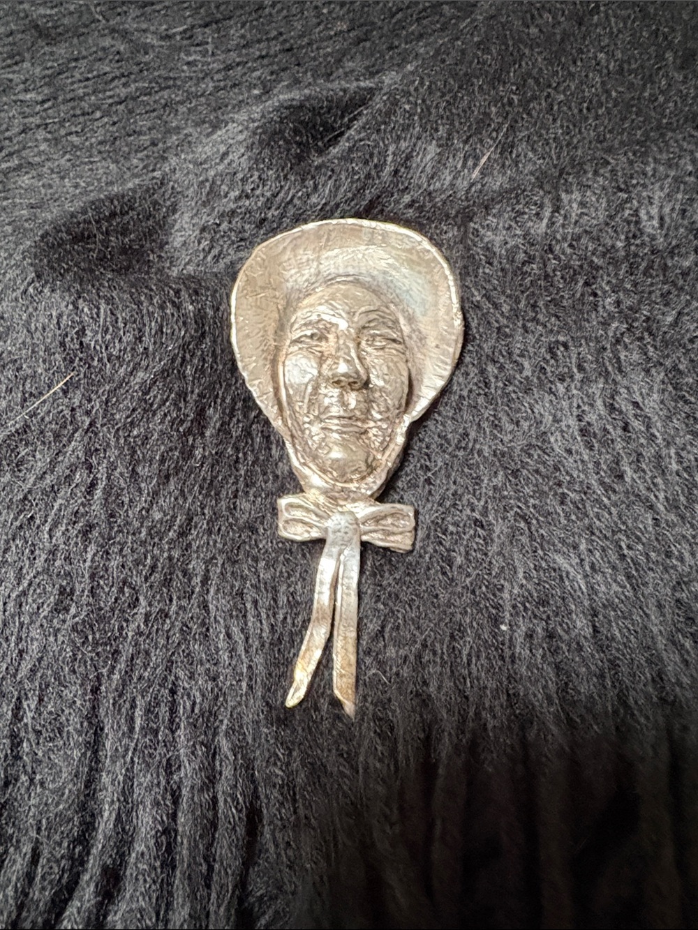 Vintage Sterling Silver Lady Portrait Brooch with Bow Accent